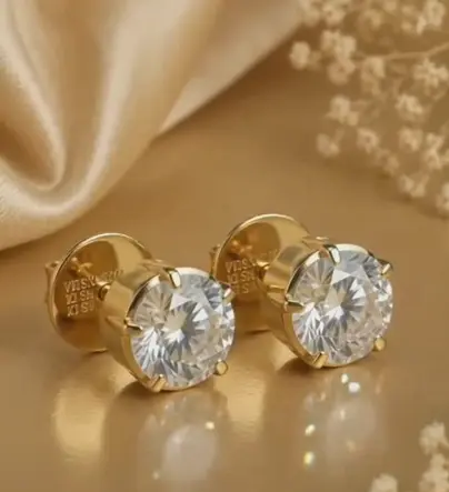 Diamond solitaire studs photographed close